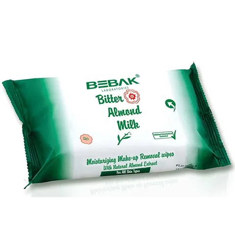 Bebak مناديل بيباك لإزالة المكياج بحليب اللوز المر، 20 قطعة