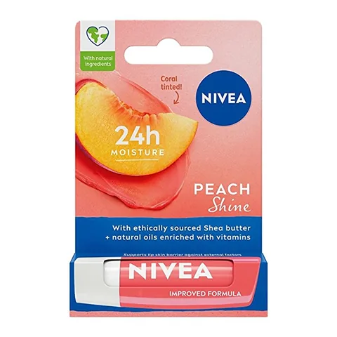 NIVEA Pfirsich Lippenpflegecreme - 24 Stunden Feuchtigkeit & Glanz 4,8g