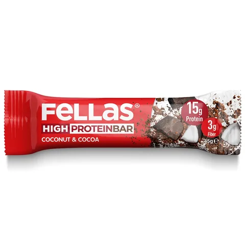 Fellas Hochprotein Kokosnuss Kakao Riegel 45g