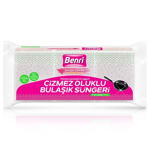 Benri Non-Scratch Slotted Dish Sponge Set – 3 Pieces for Easy Cleaning