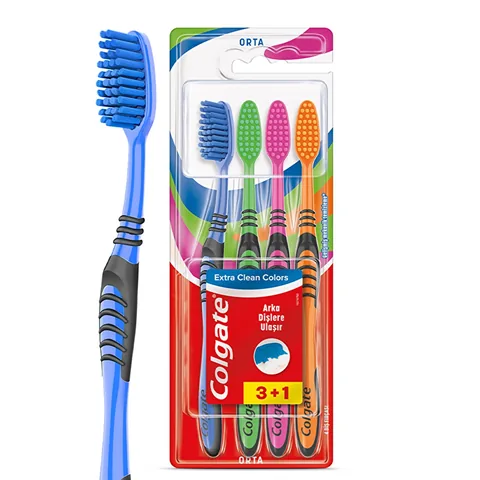 Colgate Extra Clean Farben Zahnbürste mit Zungenreiniger 3+1
