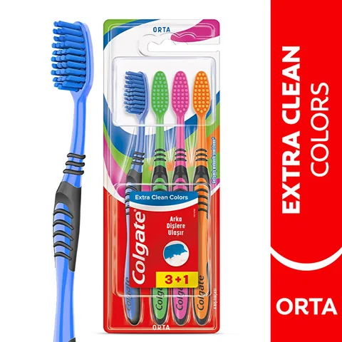 Colgate Extra Clean Colors Toothbrush with Tongue Cleaner 3+1