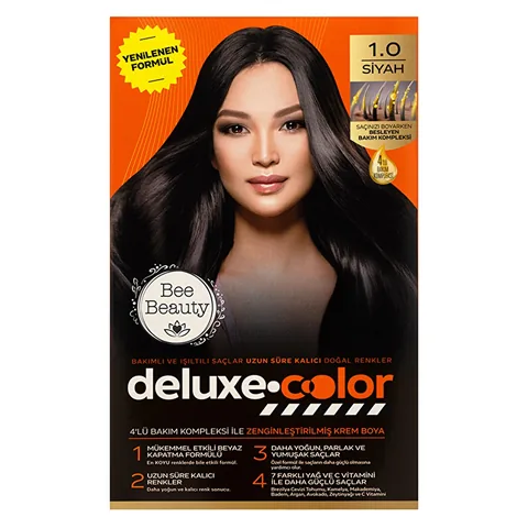 Bee Beauty مجموعة صبغة الشعر الفاخرة من بي بيوتي 1.0 أسود، 7 زيوت