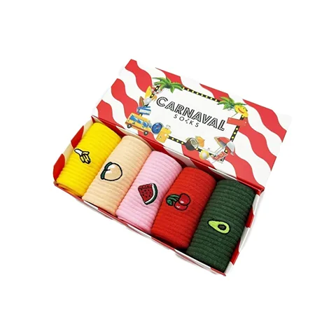 Carnaval Frucht Bestickte Socken 5er Set Geschenkbox