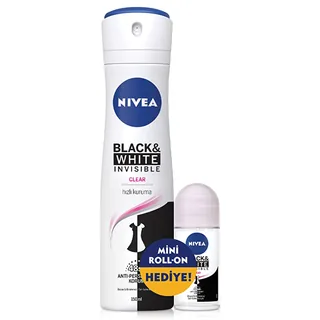NIVEA مزيل عرق بخاخ من نيفيا 150 مل + رول أون صغير 25 مل، مزيل عرق شفاف غير مرئي من بلاك آند وايت 150 مل + 25 مل