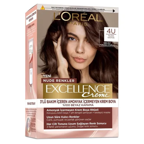 صبغة شعر لوريال باريس إكسلنس نود بني 4U 1 قطعة L'Oreal Paris