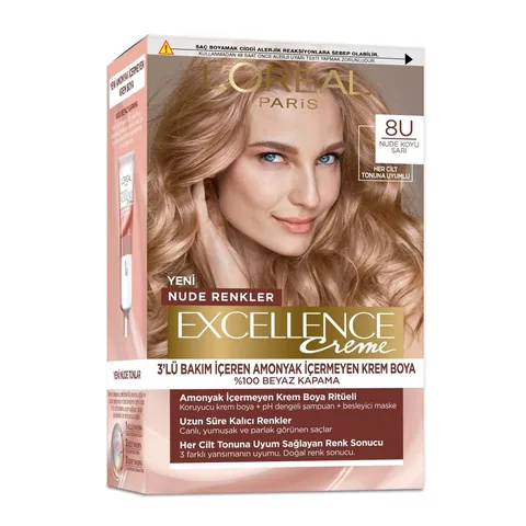 صبغة شعر لوريال باريس إكسلنس نود داكنة شقراء 8U 1 قطعة L'Oreal Paris