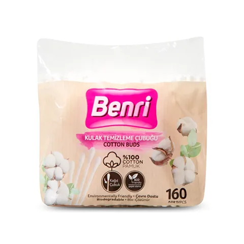 Benri أعواد أذن قطنية قابلة للتحلل الحيوي من بينري ١٦٠ قطعة في كيس