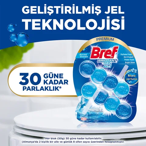 Bref Brilliant Gel Ocean Toilet Block - 4-in-1 Cleaning Power