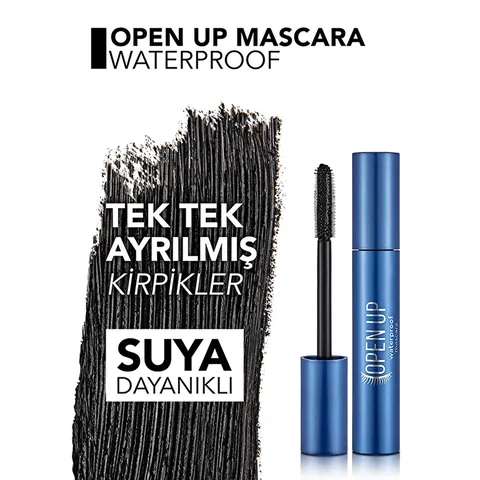 Flormar Open Up Waterproof Mascara - Intense Black, Fan-Effect