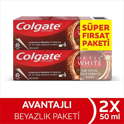 Colgate Optic White Toothpaste 2 x 50ml - Stain Removal &amp; Enamel Care