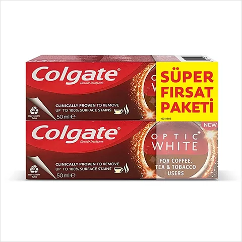 Colgate معجون أسنان كولجيت أوبتيك وايت ٢ × ٥٠ مل إزالة البقع والعناية بمينا الأسنان