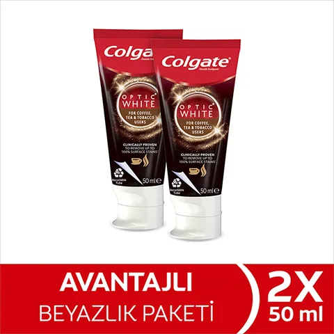 Colgate Optic White Toothpaste 2 x 50ml - Stain Removal &amp; Enamel Care