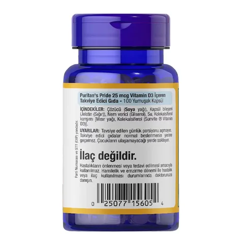 Puritan's Pride Vitamin D3 1000 IE Weichkapseln - 100 Stück