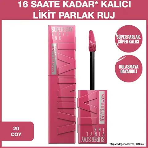 Maybelline New York Super Stay Vinyl Ink Likit Parlak Ruj - 20 Coy