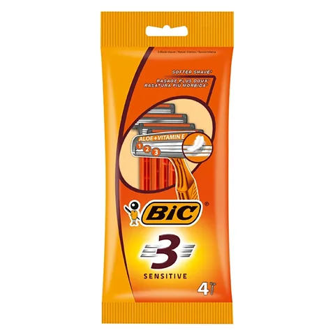 Bic 3 Sensitive Razors Set of 4 - Aloe &amp; Vitamin E, Comfort Grip