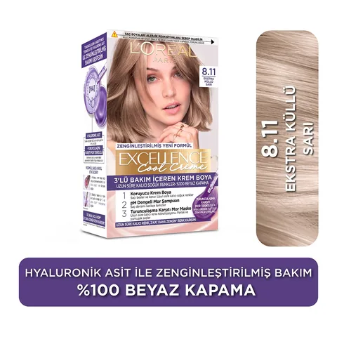 Loreal Paris Excellence Cool Creme - Hair Color Cream No: 8.11 Extra Ash Blonde