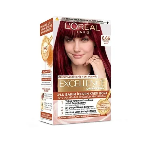 L'Oreal Paris صبغة شعر لوريال باريس إكسلنس إنتنس أحمر مكثف 6.66، قطعة واحدة