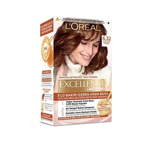 L'Oreal Paris صبغة شعر لوريال باريس إكسلنس إنتنس بني كراميل 6.32، 1 قطعة