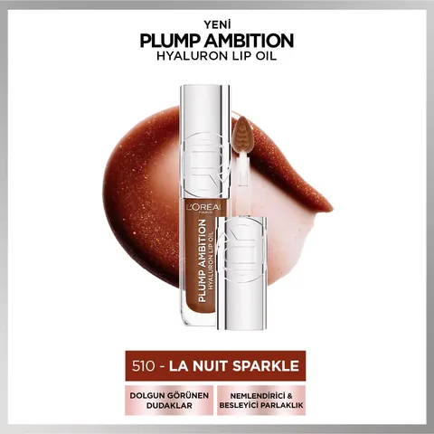 L'Oréal Paris Plump Ambition Hyaluron Lip Oil Nourishing And Moisturizing Lip Gloss 510 la Nuit Sparkle