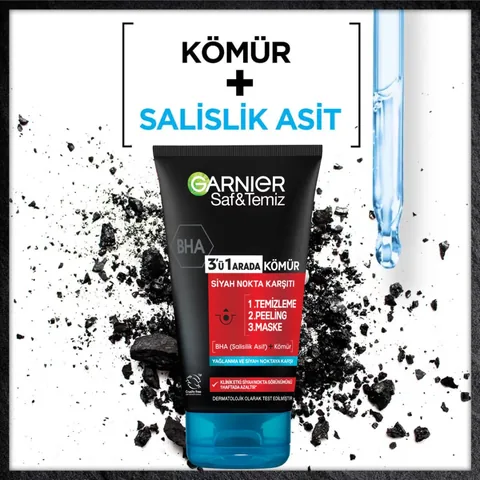 Garnier Pure and Clean Anti-Blackhead Charcoal 3 in 1 150 ml
