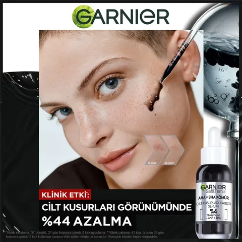 Klares Hautbild: Garnier AHA+BHA Kohle Anti-Unreinheiten Ser