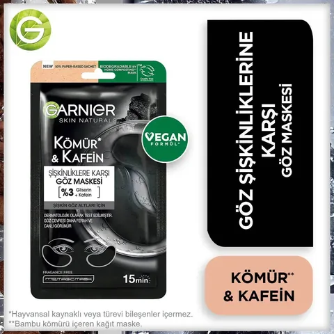 Маска для глаз Garnier бумажная с углем и кофеином против отечности 1 шт.