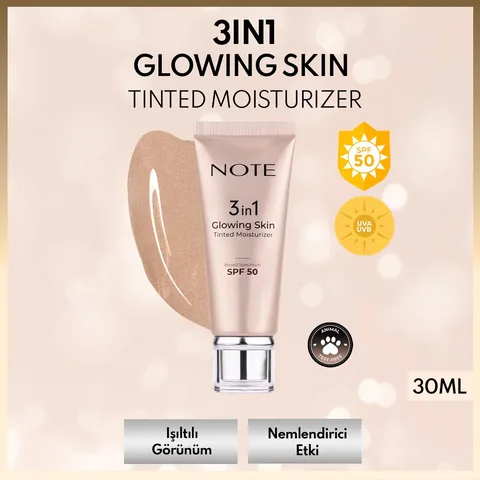 Note 3 in 1 glowing Skin Tinted Moisturizer 50 spf Luminous Brightening Cream