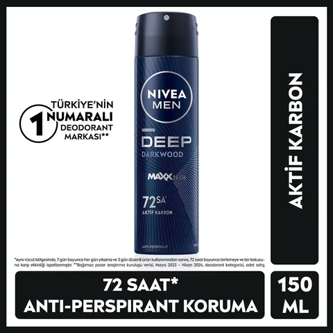 Nivea Men Men's Spray Deodorant Deep Dimension 150 ml And Mini Roll-on Black&white Invisible Original 25 ml, 72 Hours Anti-perspirant