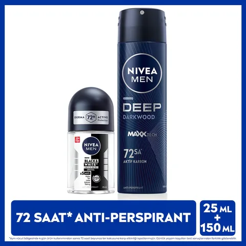 Дезодорант-спрей Nivea Men "Глубинное измерение" 150 мл и мини-роликовый дезодорант "Черное и белое Невидимый оригинал" 25 мл, 72 часа антиперспирант