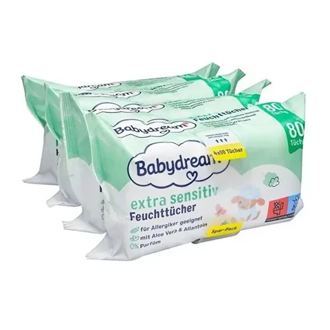 Babydream Baby Wet Wipes Very Sensitive Skin, Aloe Vera 4x80 pcs