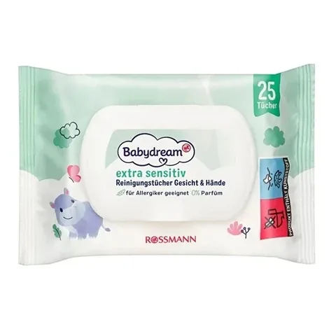 Babydream Baby Wet Wipes Special for Very Sensitive Skin, Face and Hands, Aloe Vera 25 pcs