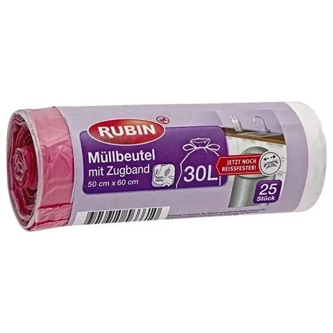 Rubin 30L Müllbeutel mit Schnur - 25 Stück, Geruchskontrolle PE