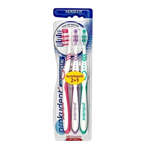 Prokudent Zahnbürste mit langen Borsten und ergonomischem Griff 3er-Pack