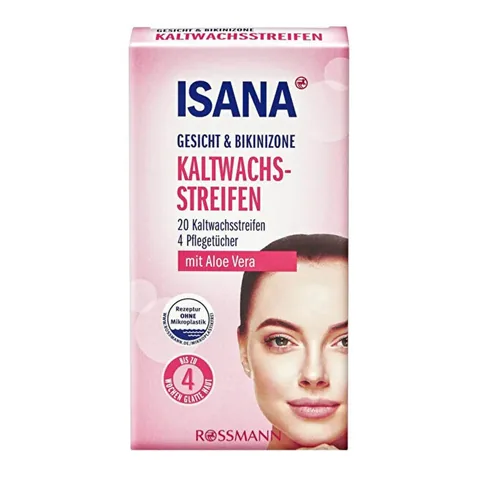 Isana 20 قطعة من شرائح الشمع البارد من إيزانا للوجه ومنطقة البكيني + 4 قطع مناديل تنظيف