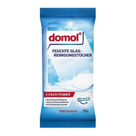 Domol 20er-Pack Feuchtreinigungstücher für Glas und glänzende Oberflächen
