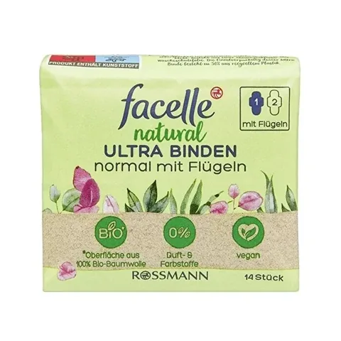 Facelle Naturals Ultra Flügelbinden für empfindliche Haut - 14 Stück
