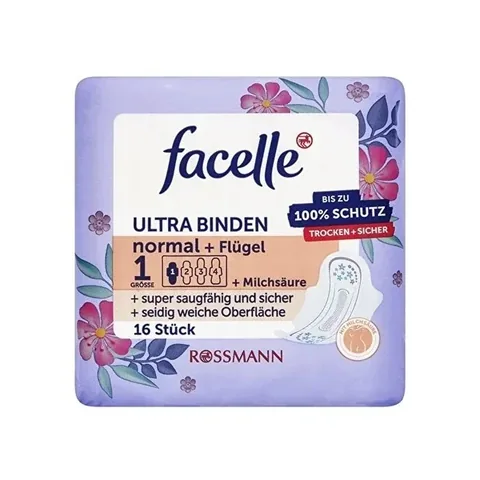 Facelle Ultra Flügelbinden mit Milchsäure – 16 Stück