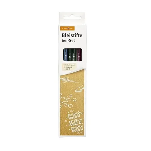 Schreibwelt 6er-Pack Bleistifte mit Radiergummis - Hochwertige Schreibwerkzeuge