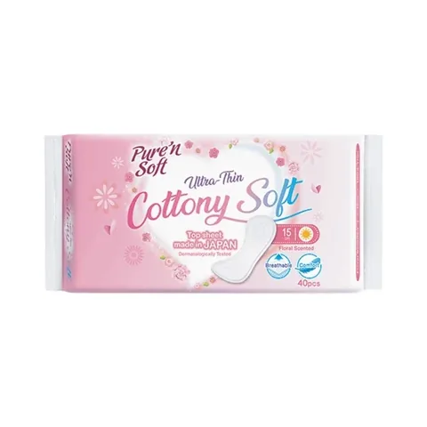 Pure'n Soft فوط صحية يومية بيور أند سوفت رقيقة للغاية برائحة الزهور، 40 قطعة