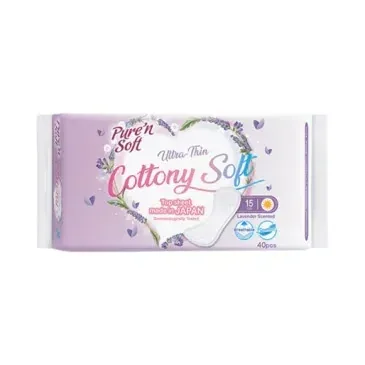 Pure'n Soft فوط صحية يومية بيور أند سوفت رقيقة للغاية برائحة اللافندر، 40 قطعة