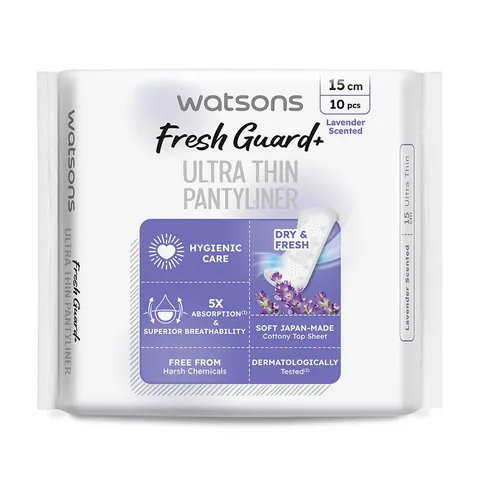 Watsons فوط صحية يومية واتسونز فريش+ فائقة الرقة برائحة اللافندر عبوة من 10 قطع
