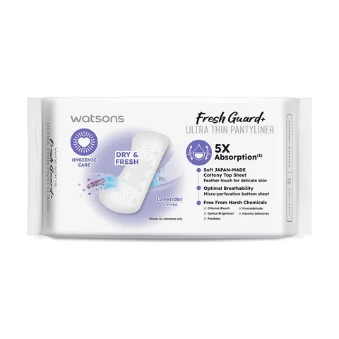 Watsons فوطة صحية يومية واتسونز فريش+ الترا رقيقة برائحة اللافندر، 40 قطعة