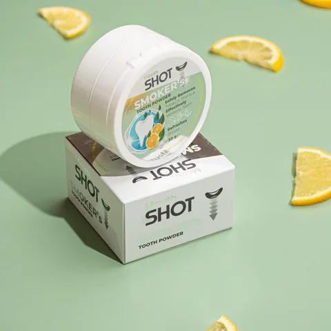 Отбеливающий зубной порошок для курильщиков с лимоном и жемчугом от Mouth Shot – 50 г