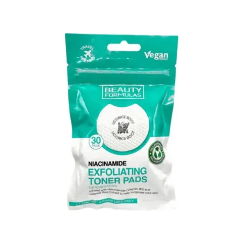 Тонеры для лица с эксфолиацией и ниацинамидом на ватных дисках с солодкой 30 штук от Beauty Formulas