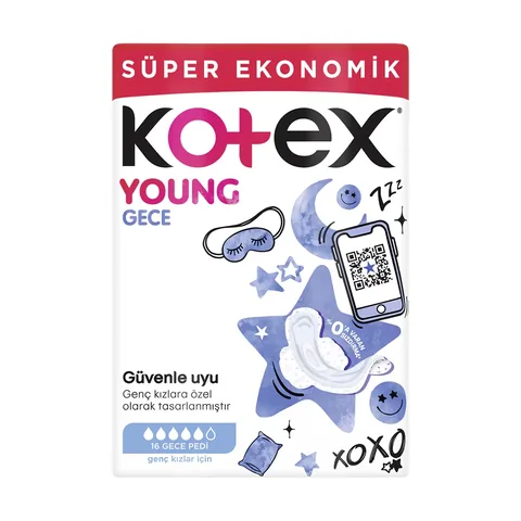 Kotex Young Night Pads for Girls - Super Absorbent &amp; Comfort