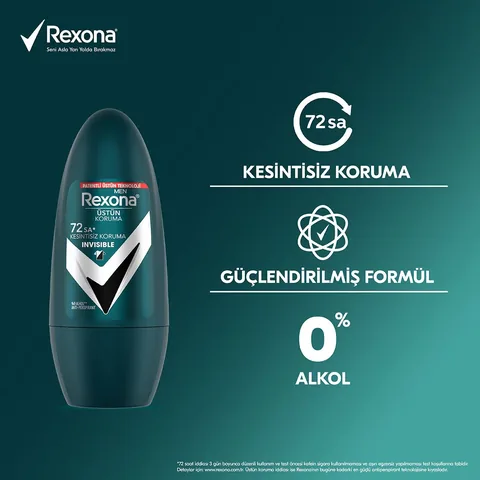 Rexona Superior Protection Men's Roll On Deodorant Invisible 72 Hours Continuous Protection 50 ml