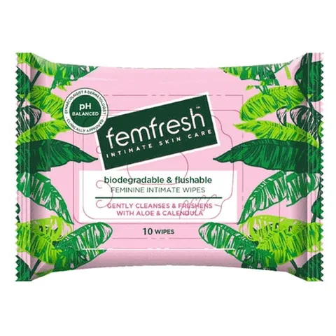 Femfresh pH-ausgeglichene Intimfeuchttücher - 10 hypoallergene Tücher