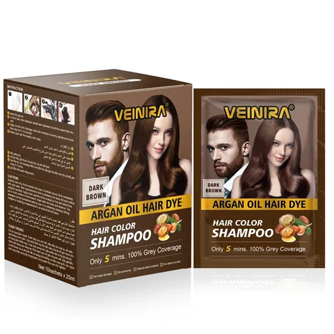 Dark Brown Hair Color Shampoo, Ammonia-Free with Argan Oil and Aloe Vera 3-in-1 by Venera (25X10 ml)
