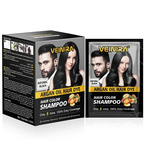 Venera 3-in-1 Natural Black Hair Dye Shampoo with Argan Oil and Aloe Vera (25X10 ml)